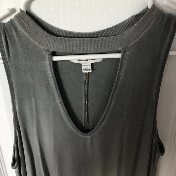 American Eagle Muted Green/Grey Keyhole Dress - Picture 2 of 3